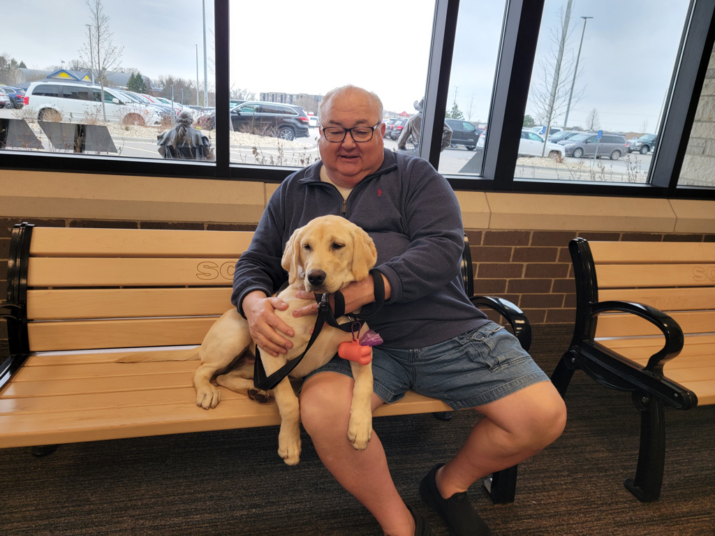 Willow and I taking a break at Scheel's in Eden Prairie, MN.